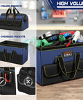 Two Pack Tool Bag Set 14 Inch And 16 Inch Portable Tool Bags With Wide Mouth And Multiple Pockets For Easy Tool Organization In Home Garage DIY Projects Pro Grade Durable Tote For Men And Women blue-black fabric tool bags with pockets