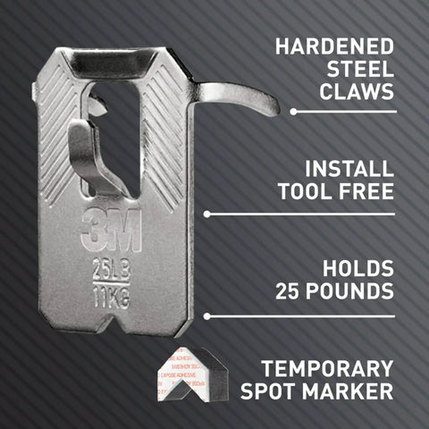 Claw 25 Lb Drywall Picture Hanger Set With Spot Markers No Studs Needed Heavy Duty Hardened Steel For Mirrors And Large Art In Home Or Office Decor 5 Pack shown with features.