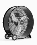 Built Tough 24 Inch High Velocity Drum Fan With 9500 CFM Airflow, Industrial Metal Floor Fan on wheels, side view