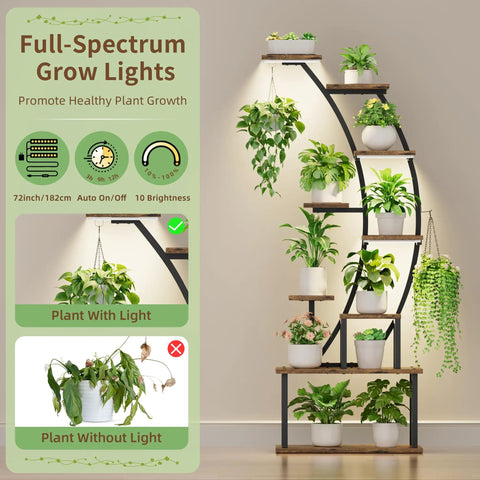 Tall Indoor Plant Stand With Triple Full Spectrum Grow Lights 63 Inch Lighted Wooden Flower Shelf For Thriving Houseplants And Absolutely Hella Slick Home Garden Setup To Keep Things Fresh