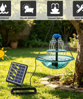 Three Tier Solar Powered Hanging Bird Bath Fountain With Cascading Water Flow To Attract Hummingbirds And Wild Birds, 16.4 Foot Extra Long Cord, installed in garden