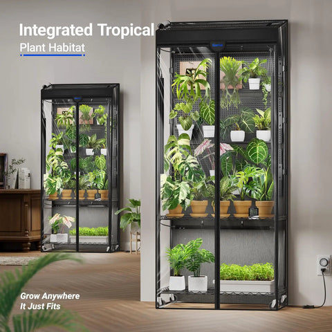 LH750 Pegboard Indoor Greenhouse With Grow Light For Seedlings And Foliage Plants, 90W 5000K Full Spectrum Lamps, 3 Adjustable Pegboards, Timer, Wheels, DIY Plant Cabinet For Your Home Grow