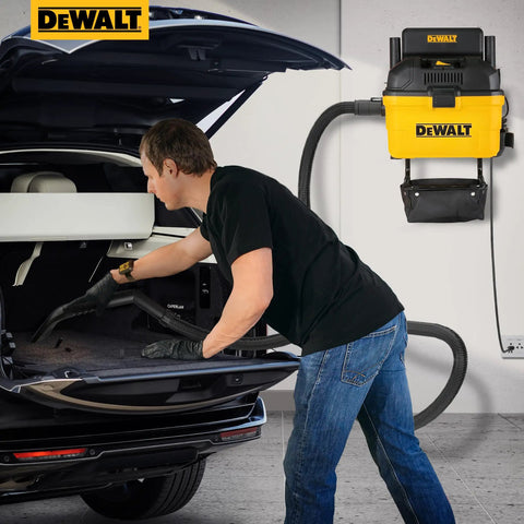 Man using Heavy-Duty Wall-Mount Wet-Dry Vacuum For Garage And Shop, 6 Gallon Capacity, 5 Peak HP Motor, DXV06G Beast Mode in car trunk