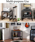 Premium Black Square End Table With Rich Wood Grain Finish Heavy Duty Frame And Cold Beer Mini Fridge Stand in various uses.