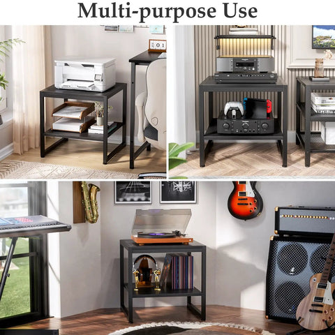 Premium Black Square End Table With Rich Wood Grain Finish Heavy Duty Frame And Cold Beer Mini Fridge Stand in various uses.