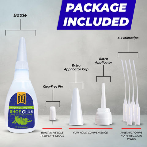 Heavy Duty Shoe Glue For Sole Repair And Waterproof Boot Adhesive With Cyanoacrylate Formula, glue kit with applicators included.