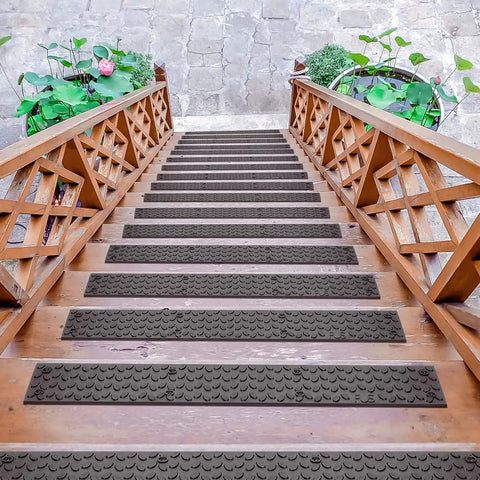 Outdoor Rubber Stair Treads 5 Pack Non Slip Diamond Texture 4x32 Inch Heavy Duty Anti Skid Mats On Wooden Exterior Steps