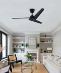 Neojoyoenix 52" Flush Mount & Rod ABS 3 Blades Ceiling Fan with Remote Control No Lights in modern living room setting.