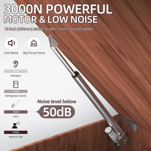 Beefy 12V Linear Actuator 660lbs Load With 18 Inch Stroke And 5mm Per Second Speed mounted, low noise, aluminum housing.