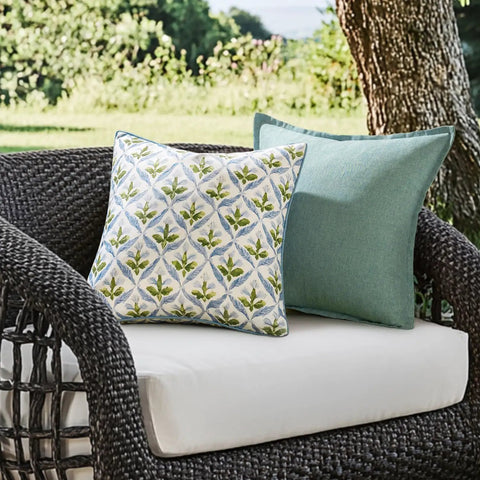 Outdoor Floral Pillow Covers Waterproof 20x20 Blue Green Canvas Polyester With PU Coating For Garden Patio Couch And Poolside Boho Farmhouse Decor Vibe For Indoor And Outdoor Use Weather Resistant Easy Care on patio chair