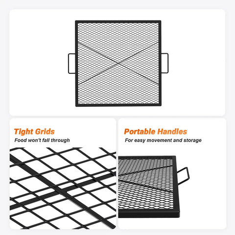 30 Inch Square Fire Pit Grate For Outdoor Cooking Heavy Duty Steel With Heat Resistant Coating Diamond Mesh And X Marks Design Ideal Grill Rack For Backyard BBQ Camping And Family Gatherings.