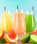 Skinny Black Plastic Sip Stirrer Straws For Coffee And Cocktails, Seven And A Half Inch Stirrers, in tropical drinks