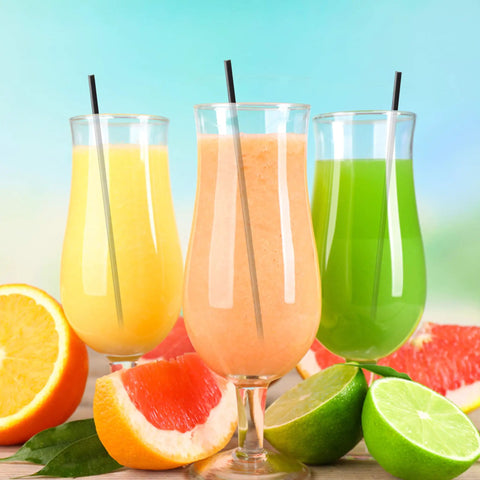 Skinny Black Plastic Sip Stirrer Straws For Coffee And Cocktails, Seven And A Half Inch Stirrers, in tropical drinks