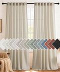 Natural Linen Curtains 108 Inch Long, 2 Panels, Back Tab Loop, Textured Light Filtering Semi Sheer, Rustic Farmhouse Boho Vibe
