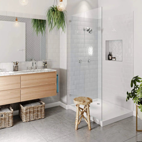 Modern bathroom with Slim Line 2 Universal Shower Filter With Chlorgon Filtration For Cleaner Water In Chrome Finish installed