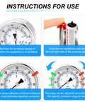 Instructions showing usage of Stainless Steel Liquid Filled Pressure Gauge 0 To 60 Psi 1 Quarter NPT 2 Inch Dial Lower Mount