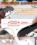 Heavy Duty 8mm Adjustable Single Hole Punch Set With Wood Countersink Drill Bit showing depth measurement and alignment guides.