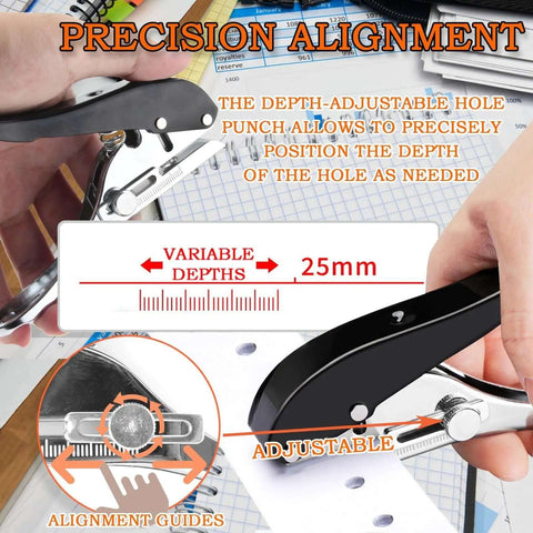 Heavy Duty 8mm Adjustable Single Hole Punch Set With Wood Countersink Drill Bit showing depth measurement and alignment guides.