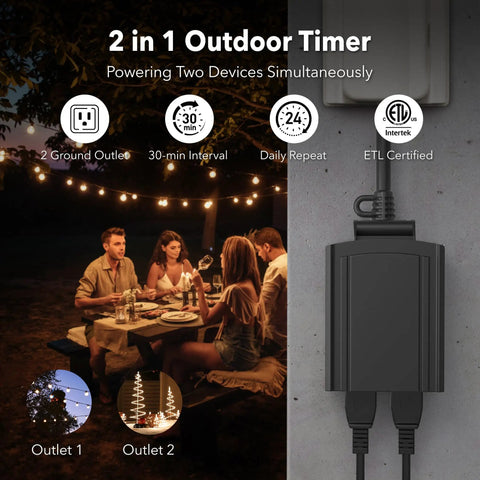 Heavy Duty Outdoor Mechanical Timer With Two Grounded Outlets Waterproof Built To Last 30 Minute Interval Programmable