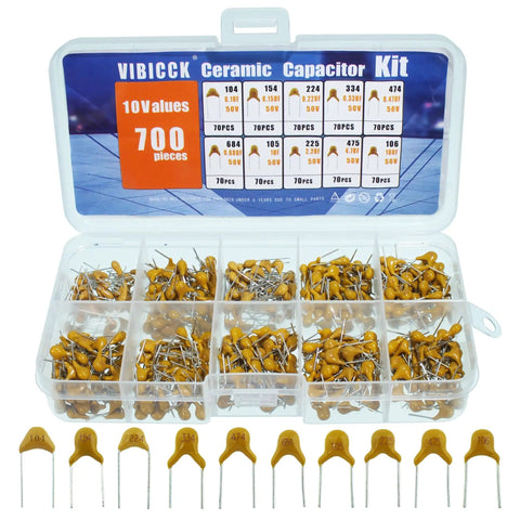 Ceramic Capacitor Assortment Kit With 700 Pcs In Box, Ranging From 0.1uF 100nF To 10uF Across 10 Value Types