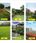 Collage of outdoor areas including green belt, park, residential area, lawn, scenic spot, and school track, showcasing various landscapes.