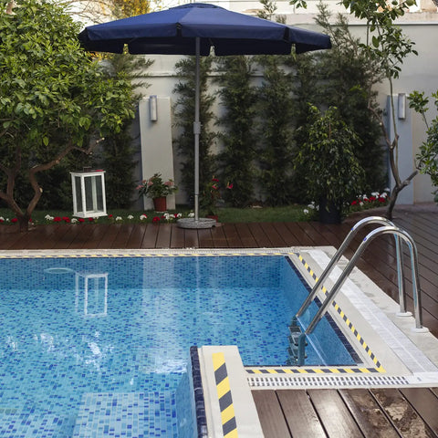 Non Slip Tape Heavy Duty Outdoor Waterproof Safety Tape for stairs, yellow and black, installed by poolside to prevent slips.