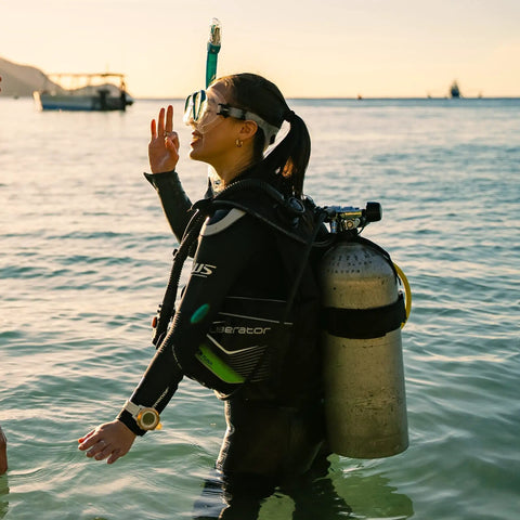 Scuba diver wearing Liberator BCD With AWLS III And RiteTite Harness for boss level tank stability and smooth buoyancy control.