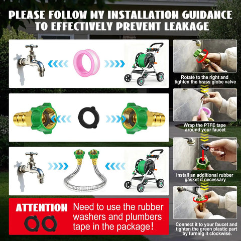 1 Ft Female To Female Garden Hose Connector Heavy Duty Metal Reel Connection Hose Stainless Steel Flexible No Leak Outdoor Water Pipe Extension Adapter For Hose Reels installation guidance diagram