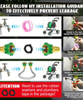 Installation guide for 2-Foot Female To Female Garden Hose Connector With Metal Reel Adapter, showing step-by-step process.