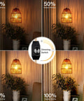 Hand Woven Hemp Rope Pendant Light With 15 Foot Golden Cord And Stepless Dimmer Switch displaying various brightness levels in cozy setting.