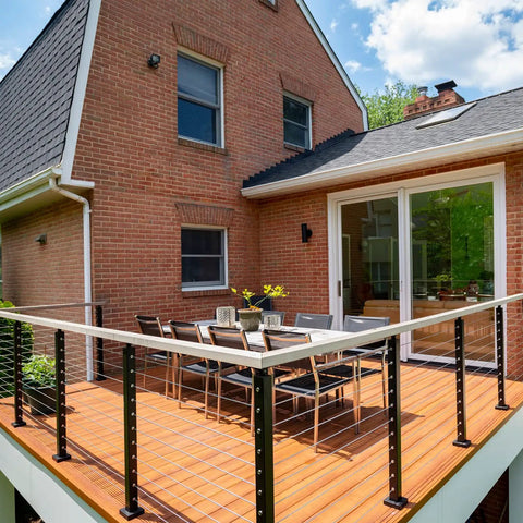 Outdoor deck with 1/8 Inch T316 Stainless Steel Cable Railing Kit for Outdoor Decks and Marine Use Saltwater Ready Rustproof Cable Rail System