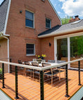 One Eighth Inch Stainless Steel Cable 650 Feet For Deck And Stair Railings, Marine Grade T316 Wire Rope installed on a patio deck scene.
