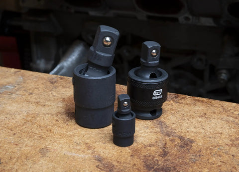Impact Universal Joint Set, Three Piece For One Quarter Inch, Three Eighth Inch, And One Half Inch Drive, Manganese Phosphate Finish