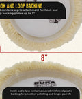 8-inch wool buffing pad with hook and loop backing, part of Three Pack 8 Inch Wool Buffing Pads With 7 Inch Flexible Edge Backing Plate Kit