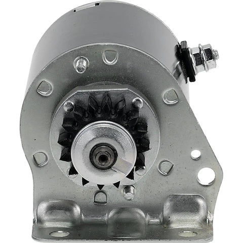 Close-up of 12V Starter Motor Replacement For Lawn Mowers And Heavy Equipment Fits Briggs And Stratton, John Deere, And United Technologies CCW 16 Tooth PMDD For Plastic Or Aluminum Flywheels Plug And Play Ready