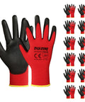 PU Coated Work Gloves With Red Seamless Knit Shell 12 Pairs Polyurethane Palm And Finger Grip Breathable Lightweight Design