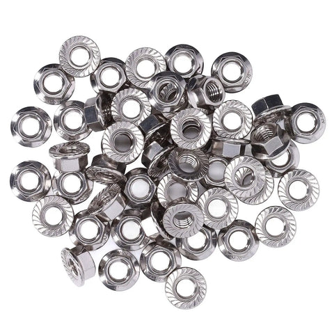 50 Piece Flange Nut Fastener Set In Stainless Steel A2-70 DIN 1587 With Serrated Flange Lock Nuts For Secure M12 Bolts And M6 Maintenance