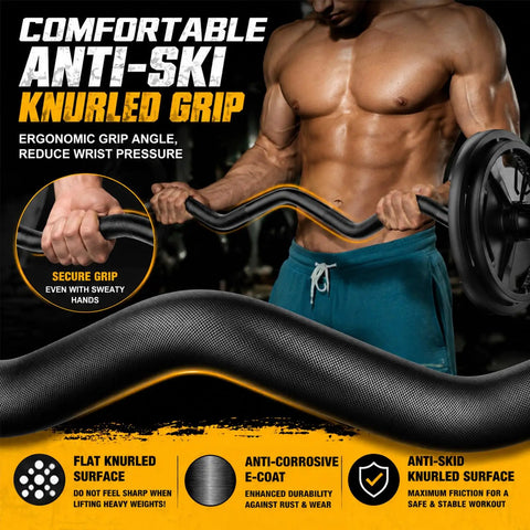 Heavy Duty Chrome Curl Barbell Bar 2 Inch 47 Inch for weight lifting with anti-skid knurled grip in home gym setting
