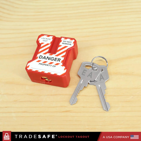 Power Plug Lockout Device For 2 Or 3 Prong Plugs, OSHA Compliant Lockout Lock, Keyed Alike 5 Pack With 2 Keys Each shown with keys