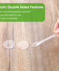 Clear Seventy Piece Table Cloth Clips Set For Outdoor Picnics And Parties Windproof Clips With Adhesive Putty includes round clips on wood surface.
