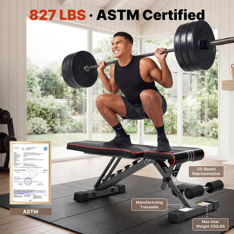 Heavy Duty Adjustable Weight Bench Built To Crush Sets And Lock Down Serious Stability For Dumbbell Press And Loaded Hip Thrusts With 827 Lb Steel Frame No Assembly Needed