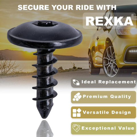 Close-up of a T25 self-tapping Torx screw for fender liner with a car background, matching N90974701 Volkswagen Audi Porsche specifications.