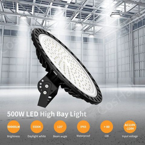 Beast Bright 500W LED High Bay Light For Shop Floor Warehouses And Workshops, 50000 Lumens Daylight 6500K, Waterproof IP65