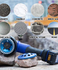 Diamond Concrete Grinding Wheel 4.5 Inch Turbo Cup For Polishing And Cleaning Concrete Stone Cement Marble Granite and Thinset Removal Two Arbor Adapters Included Angled Grinder Segment Wheel 115mm 22.23mm Pro Grade shown with grinding disc attached.