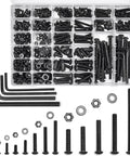 688 Piece Metric Fastener Kit With M4 M5 M6 M8 Screws Nuts Washers And Hex Bolts Twelve Point Nine Grade Alloy Steel Black Finish