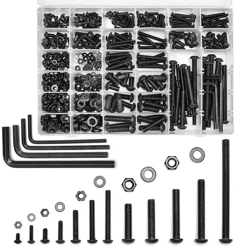 688 Piece Metric Fastener Kit With M4 M5 M6 M8 Screws Nuts Washers And Hex Bolts Twelve Point Nine Grade Alloy Steel Black Finish