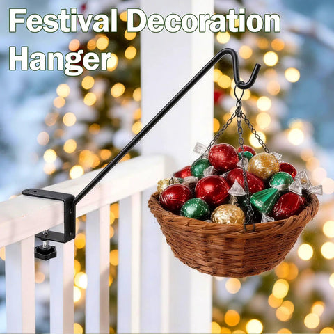 Badass Deck Railing Plant Hangers 2 Pack Workhorse Solid Core Shepherd Hooks Rust Resistant Outdoor Garden Bracket Holds festive decor on porch railing.