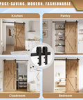 8 Foot Sliding Barn Door Hardware Kit For Single Doors 42 To 48 Inches Wide Upgraded Screw Fixation Heavy Duty displayed in different room settings
