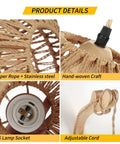 Close-up of Rattan Wall Lamp with Plug In Cord showing hand-woven lantern shade, E26 socket, and wooden holder details