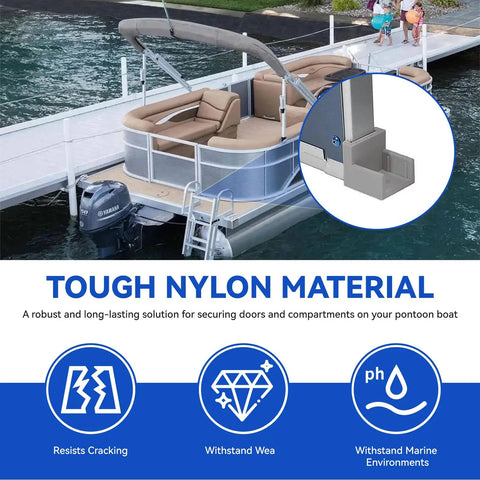 Heavy Duty Pontoon Gate Door Stop Kit With Left And Right Hinge Anti Rattle Door Stopper For One And One Quarter Inch Square Tubing Replacement Pontoon Boat Parts Grey Pair Includes Mounting Hardware, marine-grade nylon material.